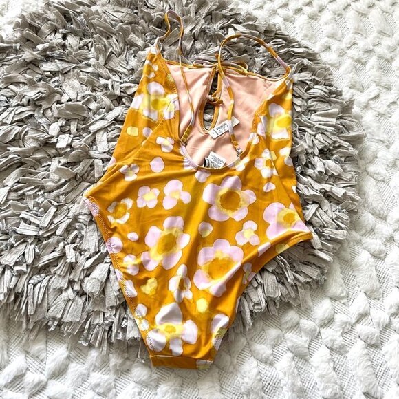 NWT Madewell Second Wave Tie-Front One-Piece Swimsuit in Watercolor Floral - Picture 4 of 10